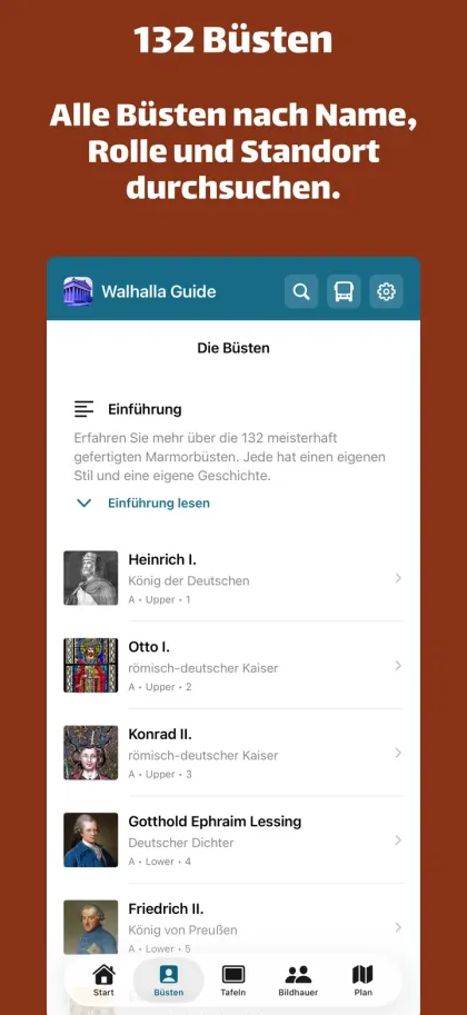 Büstenliste in Walhalla Guide