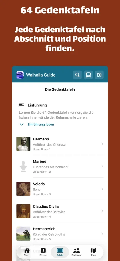 Gedenktafeln in Walhalla Guide