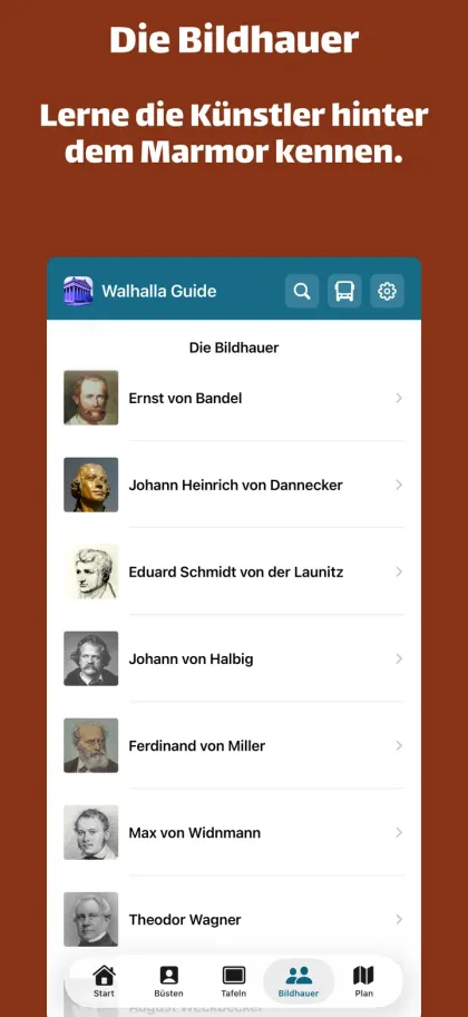 Bildhauerliste in Walhalla Guide